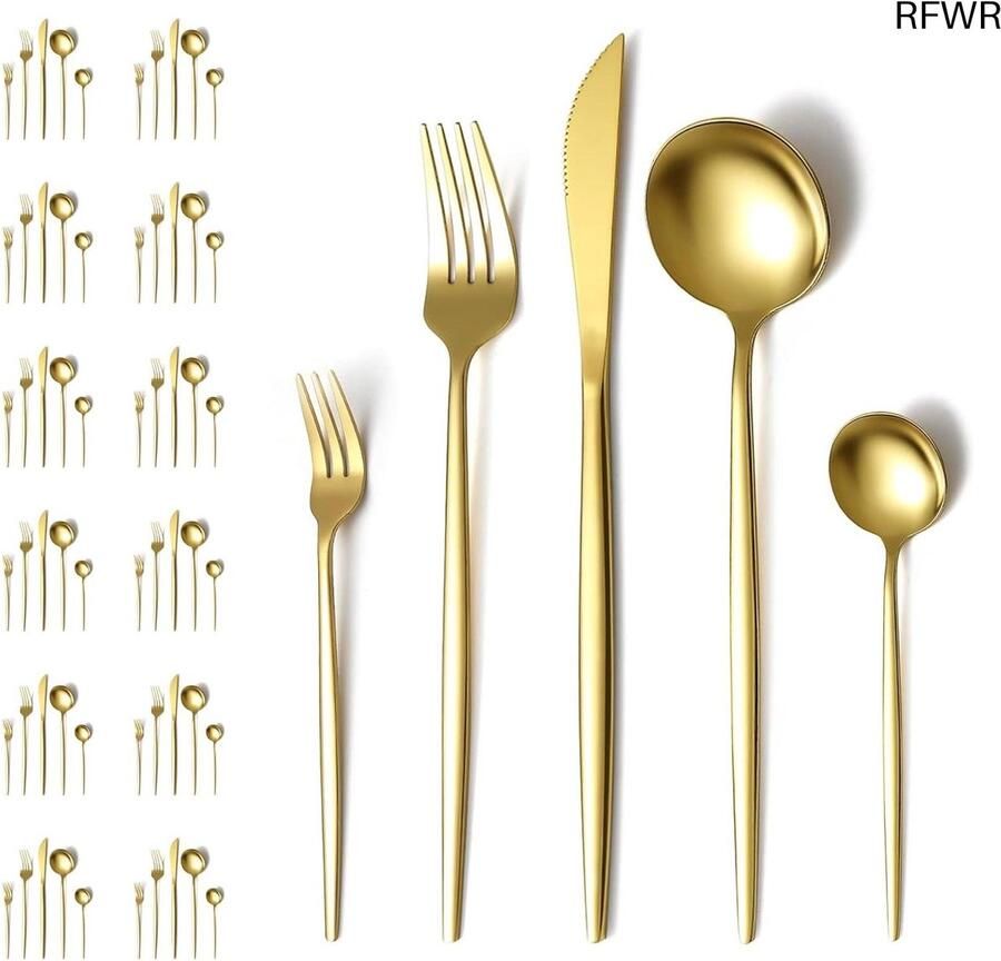 Bestek Set Servies Onderdelen Feestelijke Diner Roestvrij Staal 60 Delig Goud