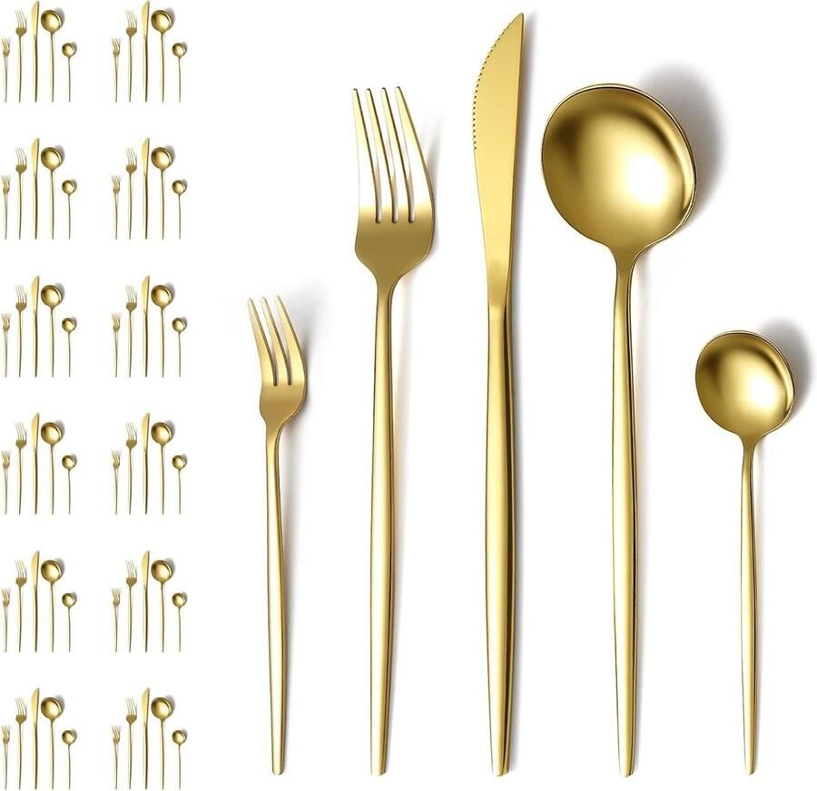 Bestek Set Servies Set Dinerbestek Feestelijke Gelegenheden Titanium Verguld 60-Delig Goud