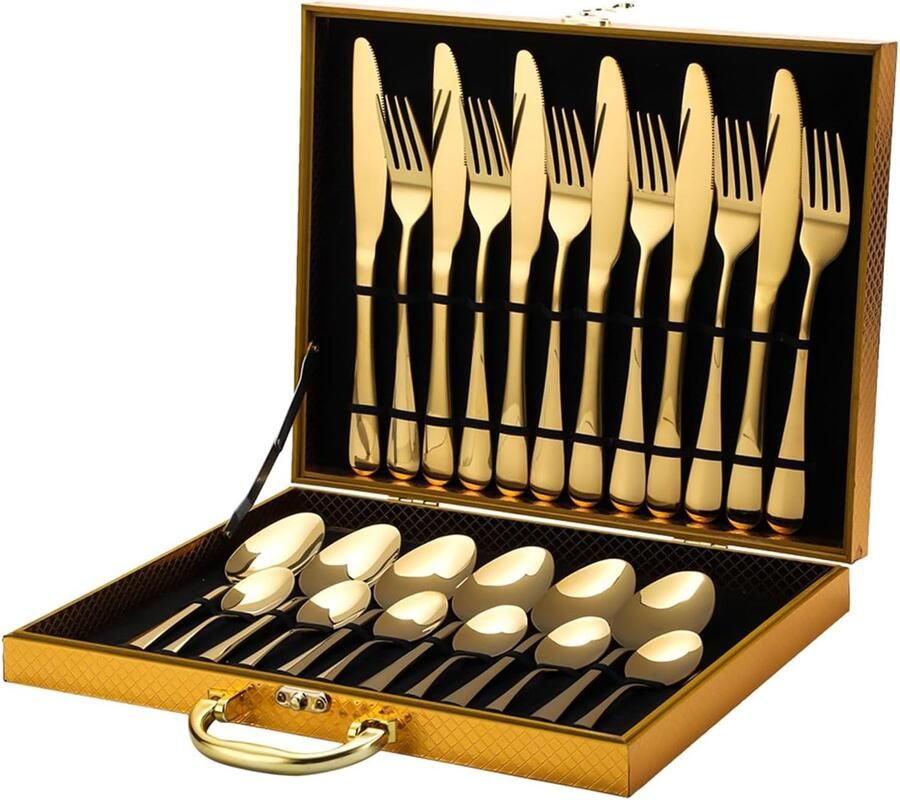Bestek Set Zilverwerk Servies Thuis Keuken 24 Delig Luxe Voor 6 Personen Goud