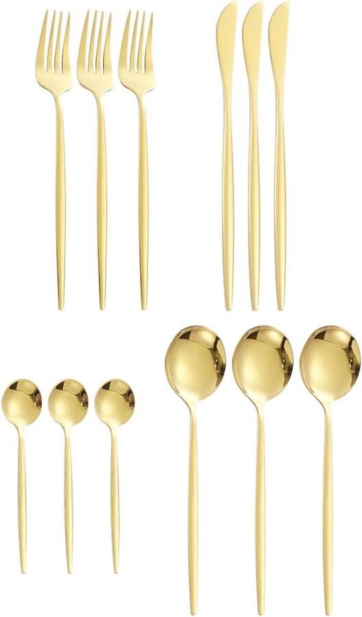 Bestekset 12-delig Lepels Messen Vorken Tafeldekken Thuis Roestvrij Staal 22 x 9 x 3 cm Goud