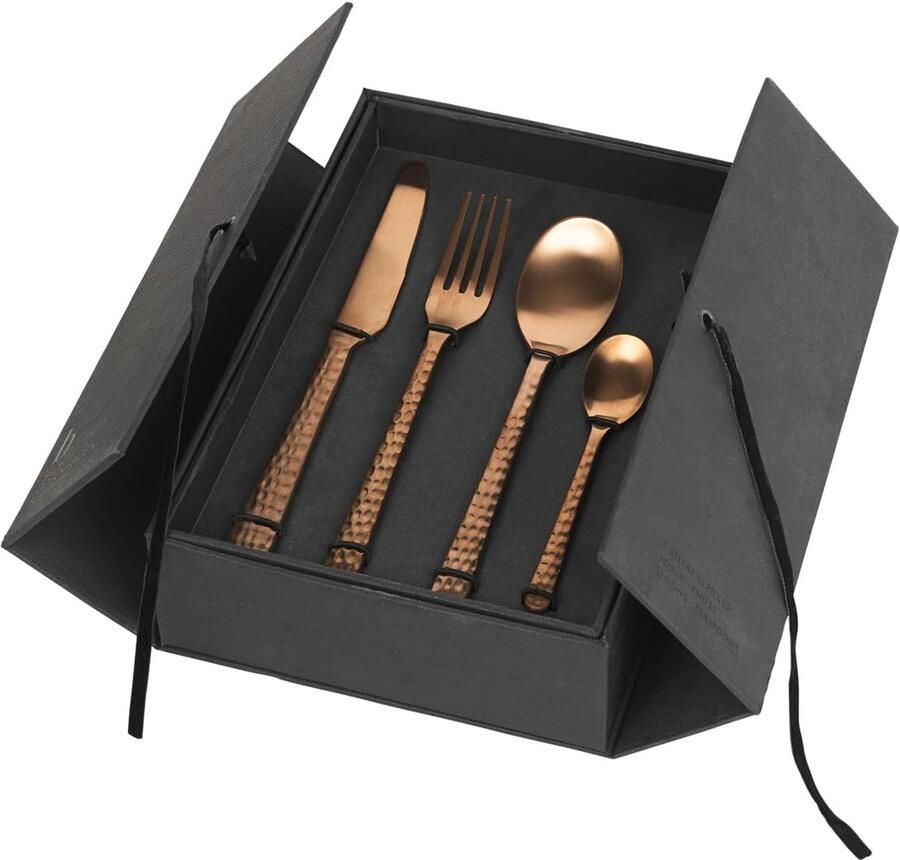 Bestekset 16-delig Eetgerei set Stijlvol dineren Geborstelde afwerking 24 cm Koper