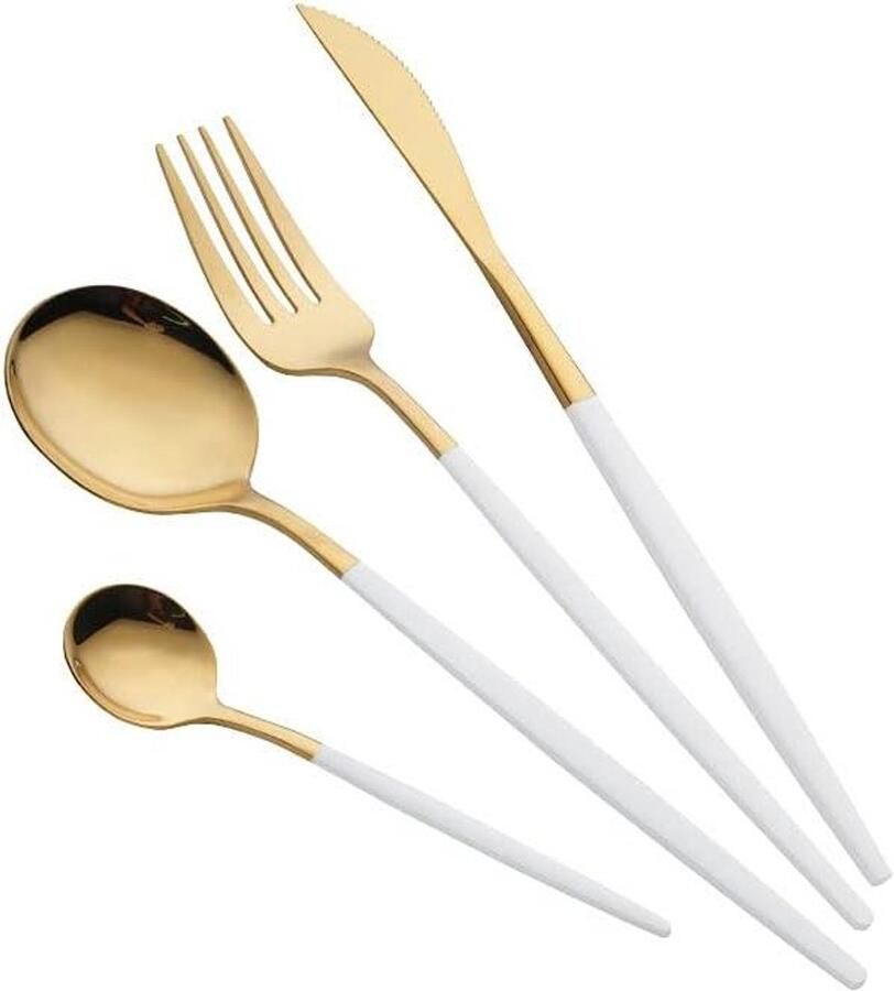 Bestekset 16-delig Goud Wit Dineren Voor Vier Roestvrij Staal 4 Personen Goud