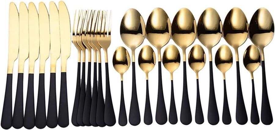 Bestekset 24-delig Dinert set servies Feestelijk dineren Modern design Zwart goud