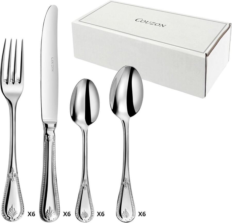 Bestekset 24-delig Eetgerei Set Dineren Tafeldekken Neoklassiek Decor 3.5mm Dikte Roestvrij Staal