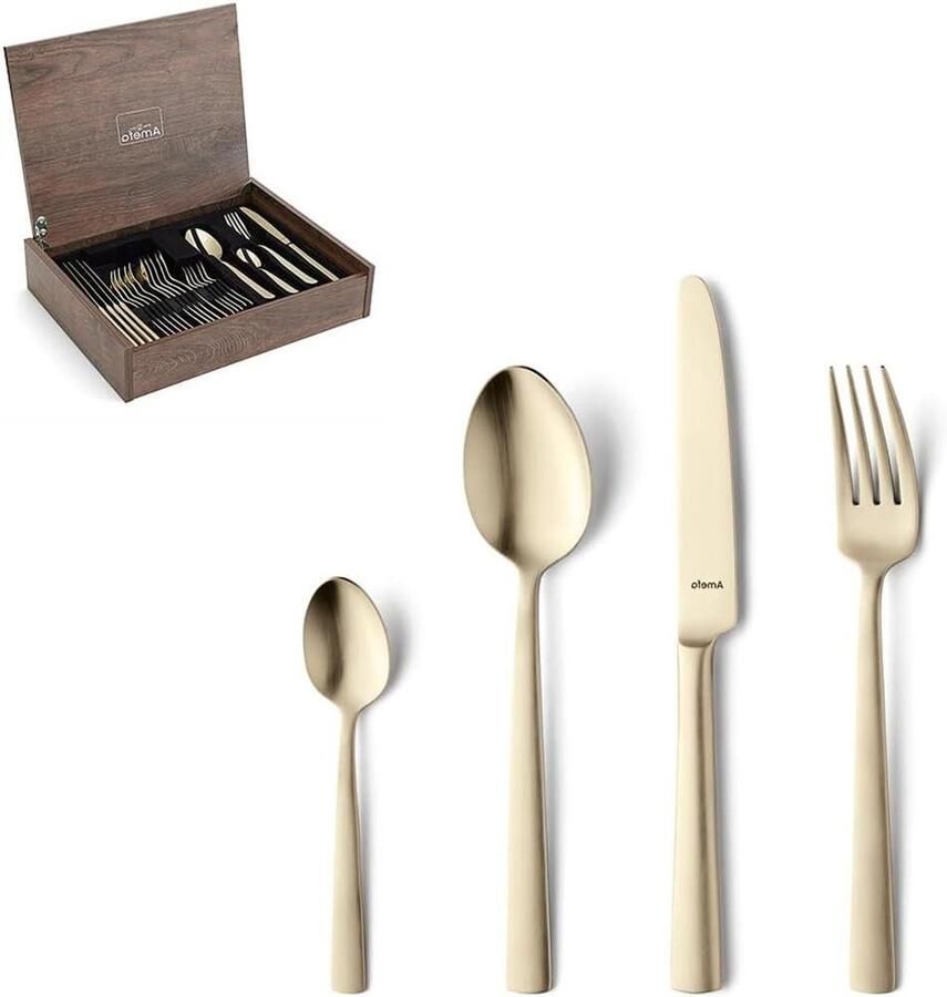 Bestekset 24-delig Eetgerei voor 6 Dineren aan tafel Mat champagne PVD coating Voor 6 personen Champagne