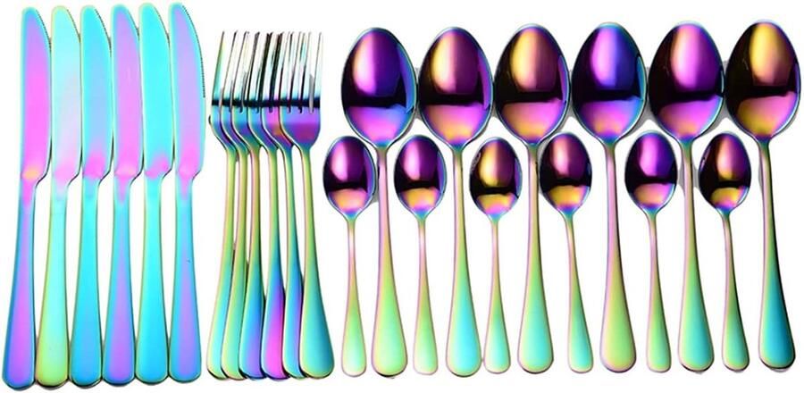 Bestekset 24-delig Gouden bestek Dineren aan tafel Modern design Zwart goud