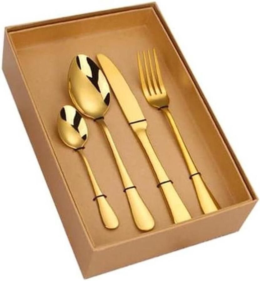 Bestekset 24-delig Gouden servies Tafel dekken Gladde randen 24 stuks Goud