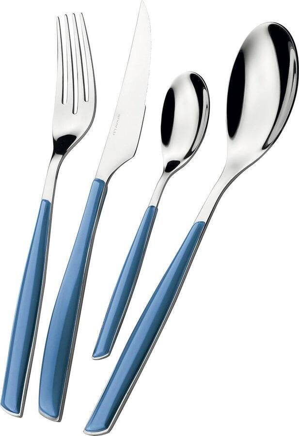 24-delig bestekset Glamour voor 6 personen 18 10 roestvrij staal met transparant blauw handvat soeplepel tafelvork tafelmes en theelepel