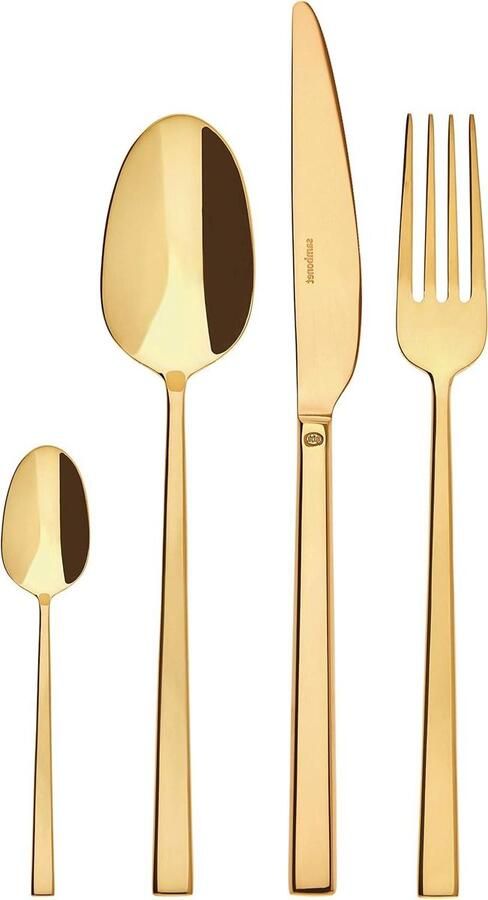 Bestekset 24 stuks Gouden bestek Gezellig eten Modern vierkant ontwerp 24 eenheden Goud