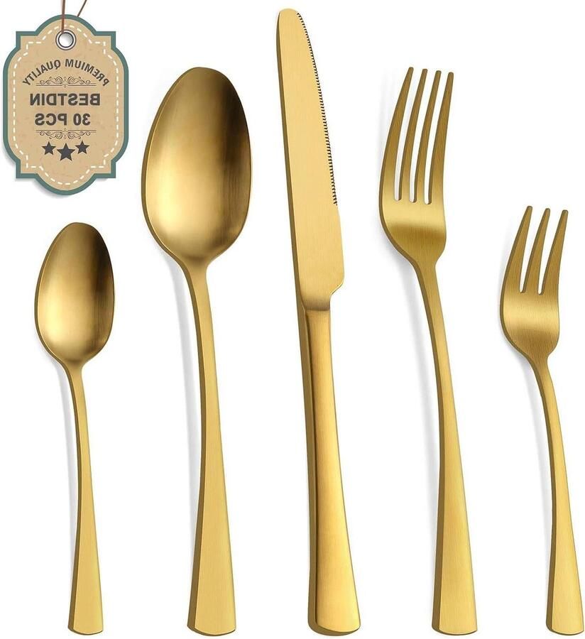 Bestekset 30-delig Servies set Diner bestek Tafeldekken voor 6 Mat goud finish 30 stuks Goud