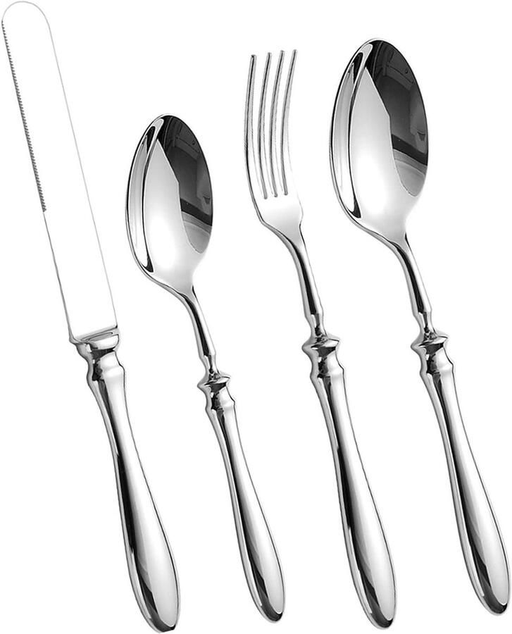 Bestekset 4-delig Steakmes vork lepel Gezellig Tafelen Hoogglans Roestvrij Staal 4-delig Zilver