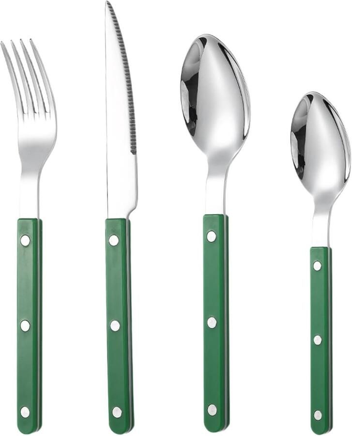 Bestekset 4 stuks Keukengerei Vorken Dineren en Serveren Roestvrij staal ABS Afbeelding specificaties Groen