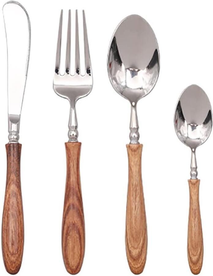 Bestekset 48-delig Zwart roestvrij staal Tafeldekken Houten handgrepen Voor 12 personen Zwart
