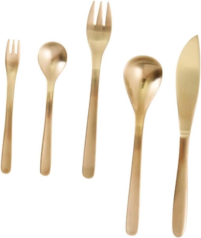Bestekset 5 Delig Eetgerei Serveergerei Dagelijks Dineren 304 Roestvrij Staal 21.5 cm Lengte Goudkleurig
