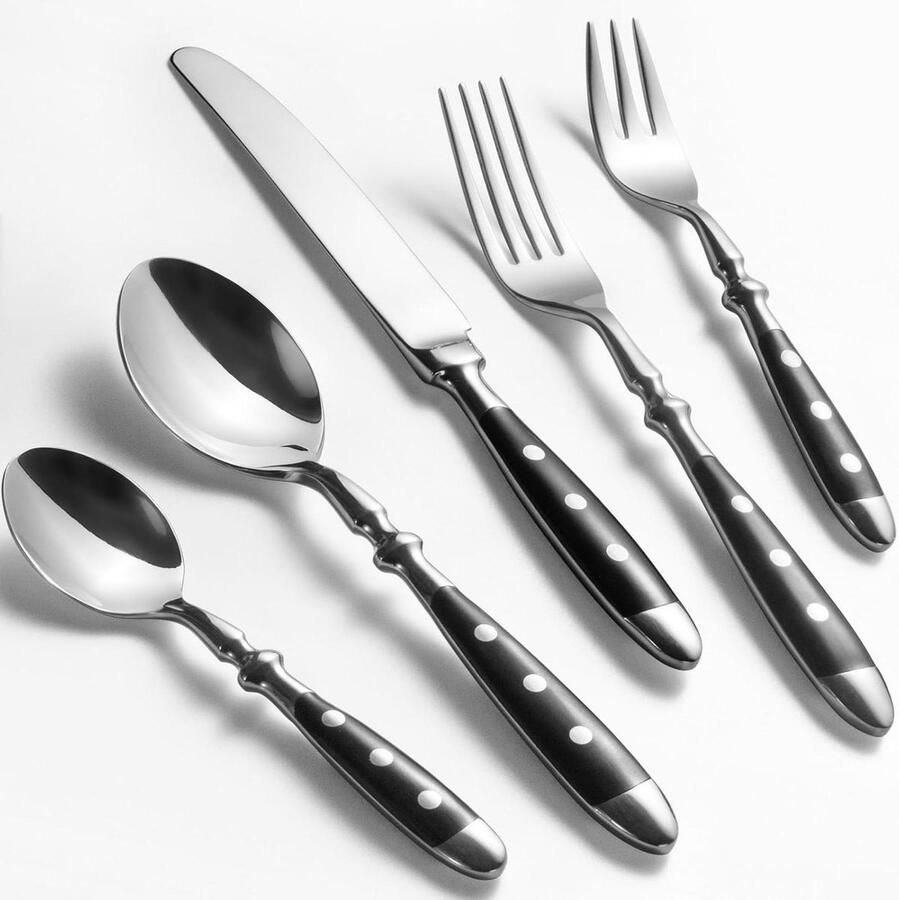 Bestekset 6 personen Diner bestek Tafeldekken Roestvrij staal 30 delig Zwart