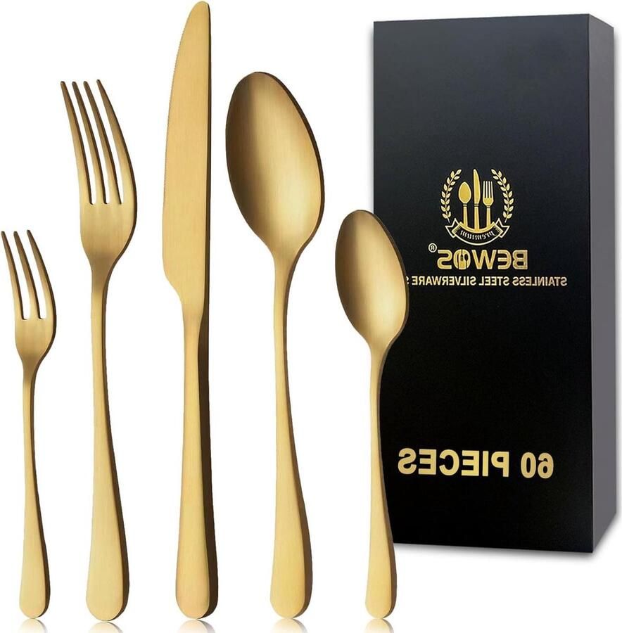 Bestekset 60-delig Gouden bestek Maaltijden serveren Mat gouden finish Voor 12 personen Goud