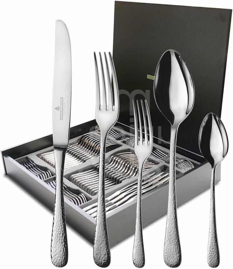 Bestekset 60-delig Tafelbestek Luxe Feestelijk Dineren Zwart Houten Koffer 60 Stuks Zilver