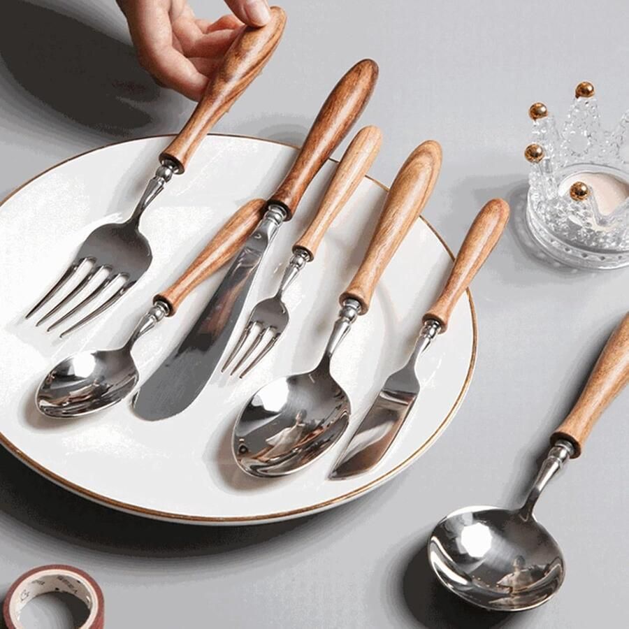 Bestekset 7-delig Houten handvat Eten dineren Roestvrij staal Set van 7 Palissander
