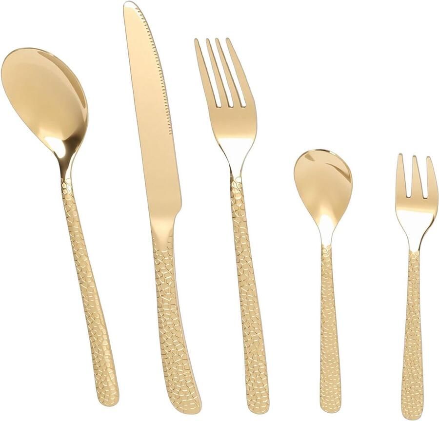 Bestekset Gehamerd Eetgerei Set Tafel Dekken 18 10 Roestvrij Staal Service voor 4 Goud