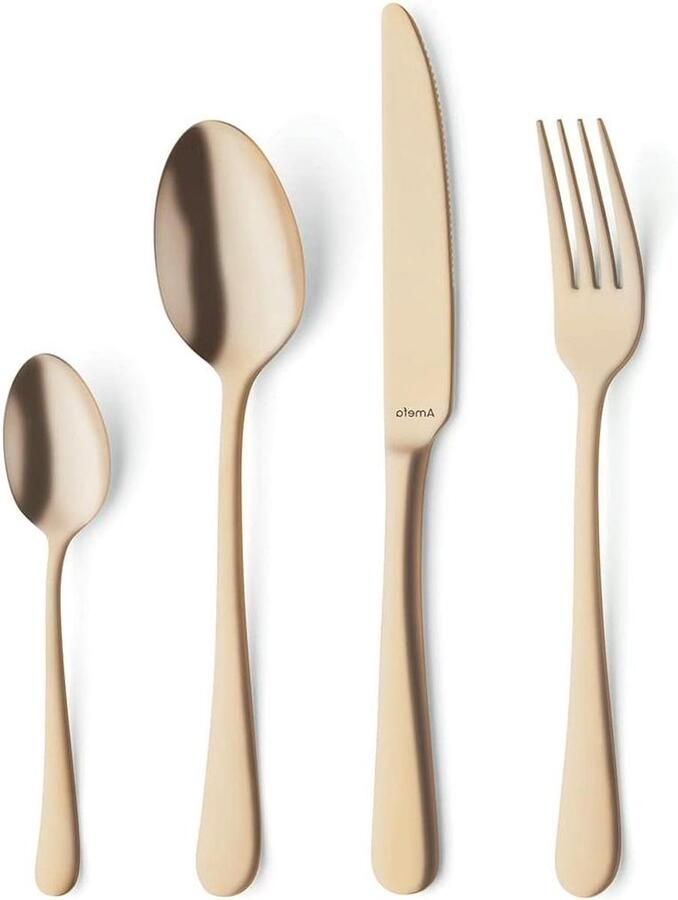 Bestekset Goud Eetgerei Set Tafel Dekken Matte Afwerking 16 Delig Goud