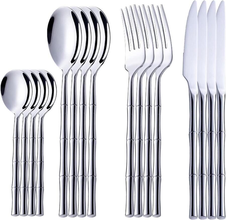 Bestekset Goud Eetset Roestvrijstaal Dineren en Feestelijk Tafelen Ergonomisch Ontworpen 4-delig Goudkleurig