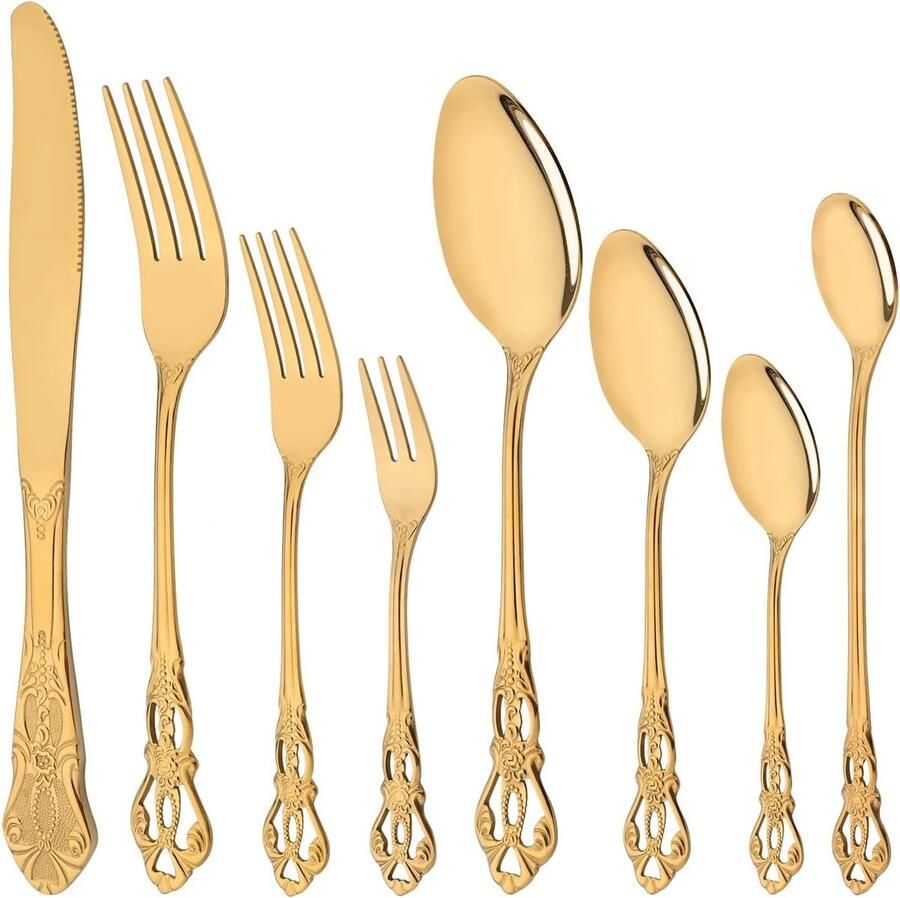 Bestekset Goud Luxe Servies Dagelijks Gebruik Spiegelafwerking Roestvrij Staal 8-delig Goud
