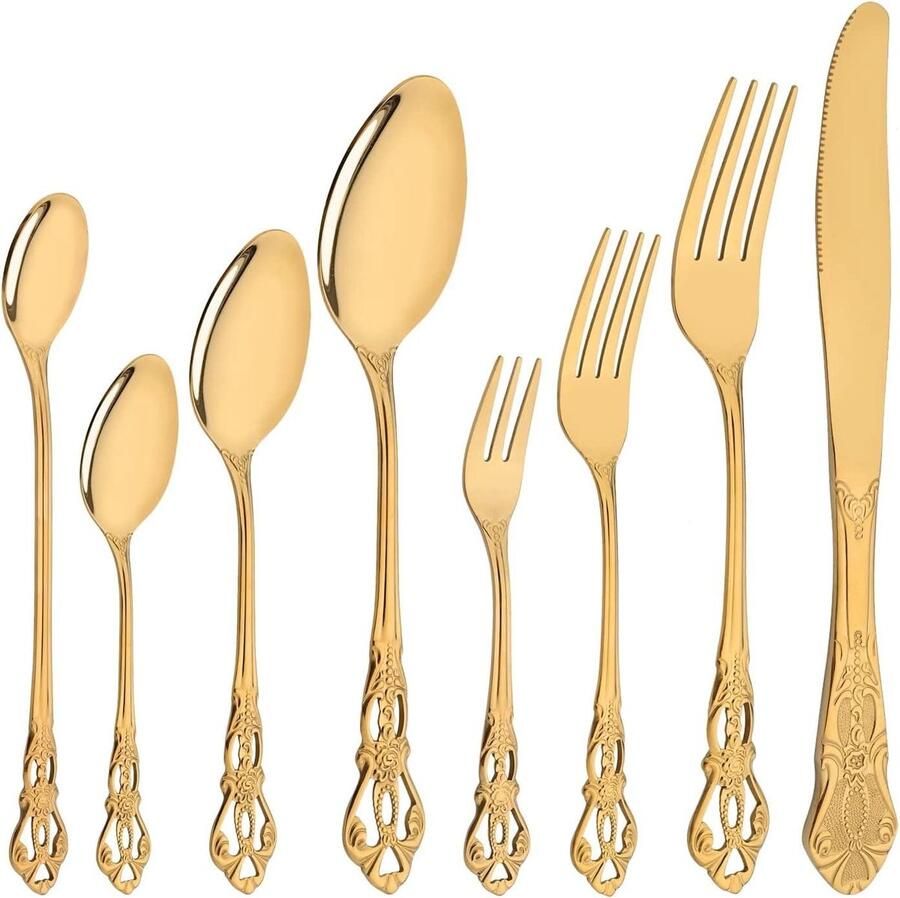 Bestekset Goud Servies Set Dagelijks Gebruik Luxe Spiegelafwerking 8 Delig Goud