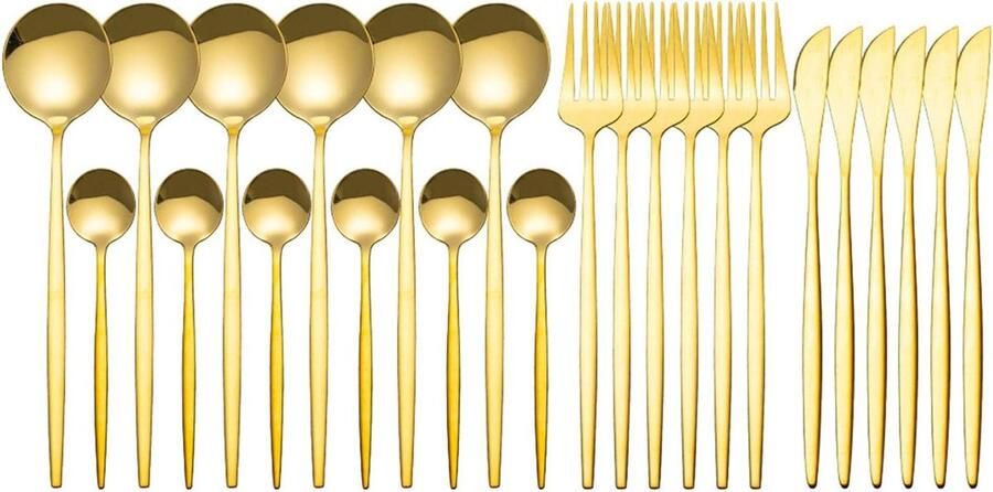 Bestekset Goud Servies Set Dineren met Familie Roestvrij Staal 24 Stuks Goud
