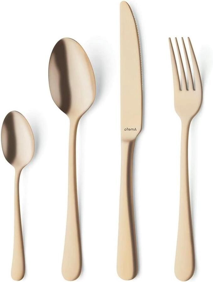 Bestekset Goud Servies Set Dineren met Vrienden Matte Afwerking 16 Delig Goudkleurig