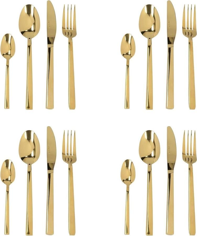 Bestekset Goud Servies Vork Lepel Tafel Dekken Roestvrij Staal 16 Delig Goud