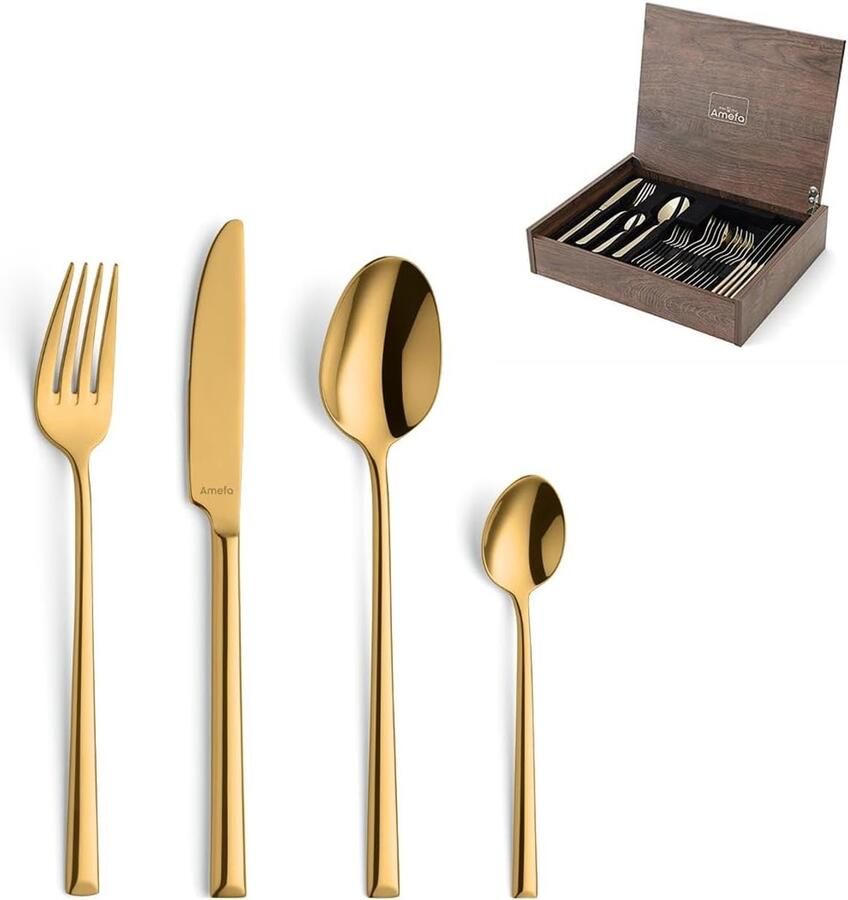 Bestekset Luxe Eetgerei Set Dineren Tafeldekking Roestvrij Staal 24 Delen Goud