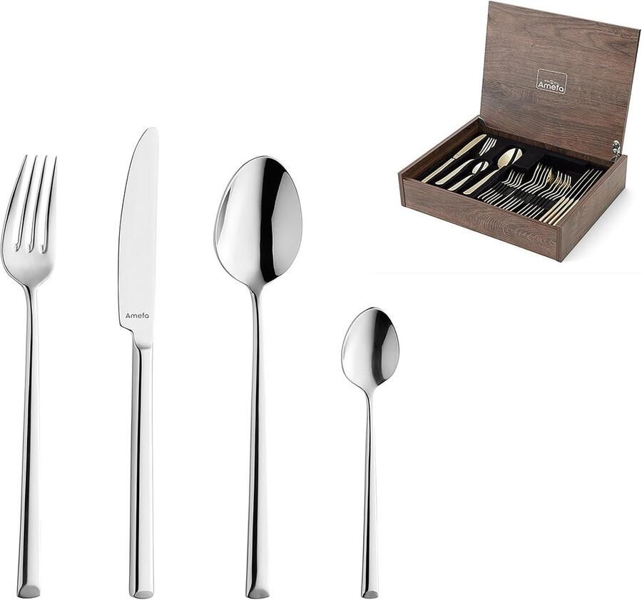 Bestekset Luxe Kist Eetgerei Set Formele Gelegenheden Roestvrij Staal 24 Delig Zilverkleurig