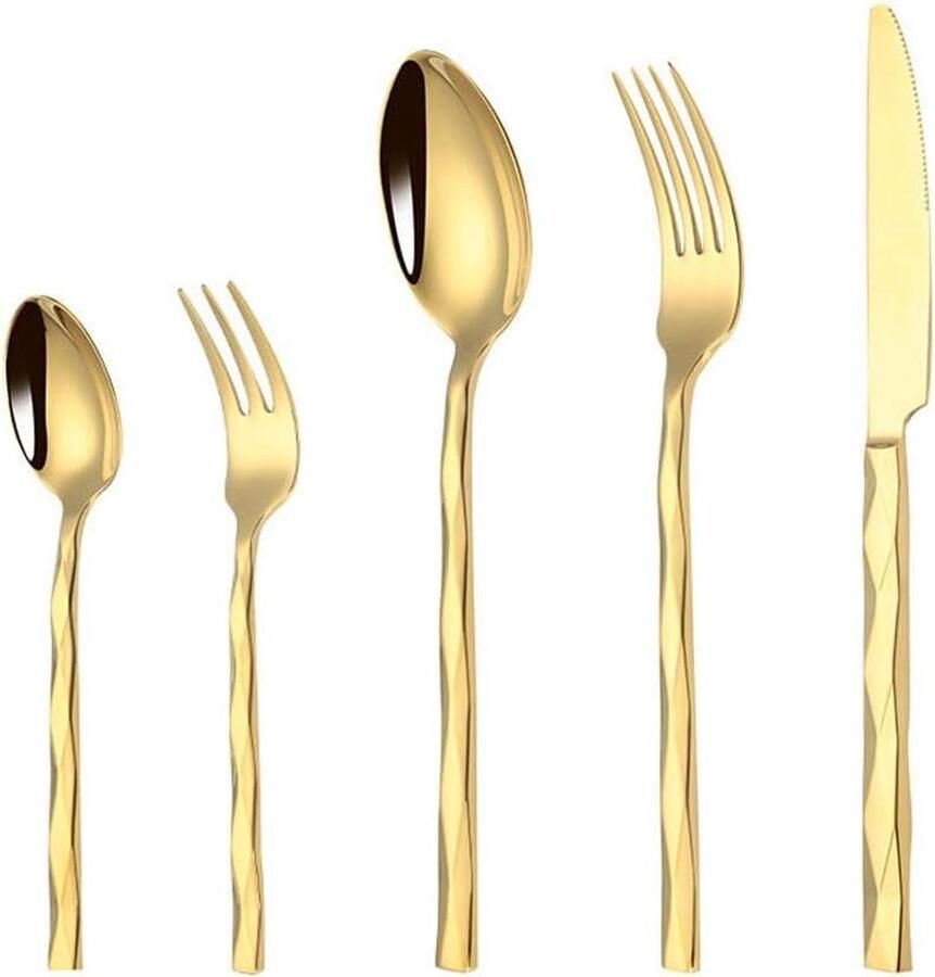 Bestekset Roestvrij Staal Diamant Handvat Dagelijks Dineren Spiegelglad Gepolijst 5 Delig Goudkleurig