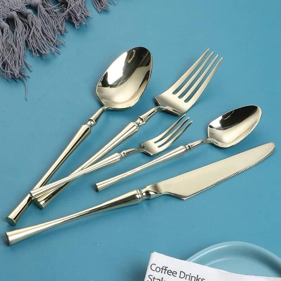 Bestekset Roestvrij Staal Dinertafel Servies Buiten Dineren Elegante Gouden Afwerking 30 Delen Zwart