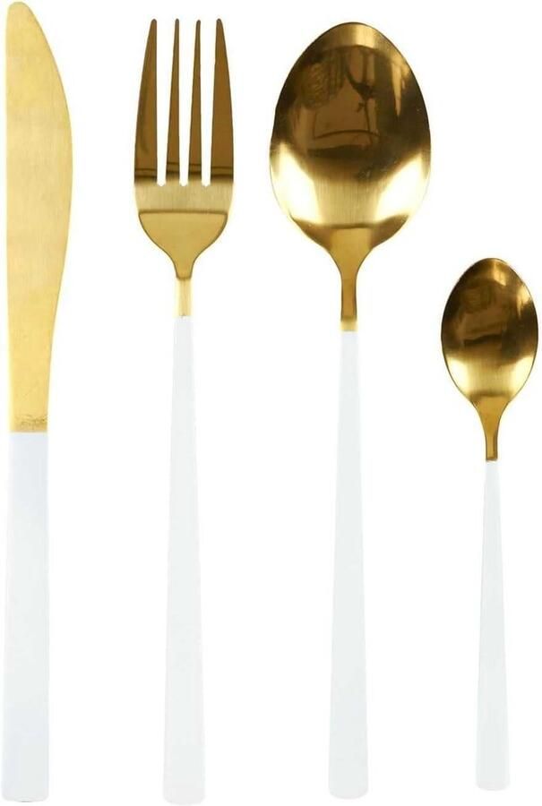 Bestekset Roestvrij Staal Gouden Bestekset Tafel Dekken Tweekleurig Design 16 Delig Goud en Wit