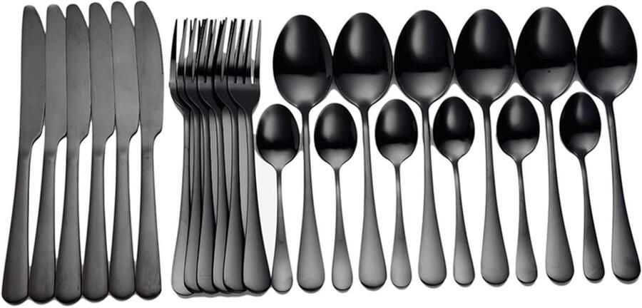 Bestekset Roestvrij Staal Keukenbestek Luxe Dineren Feestelijk Modern Gouden Design 24 Delig 4 Personen Zwart Goud