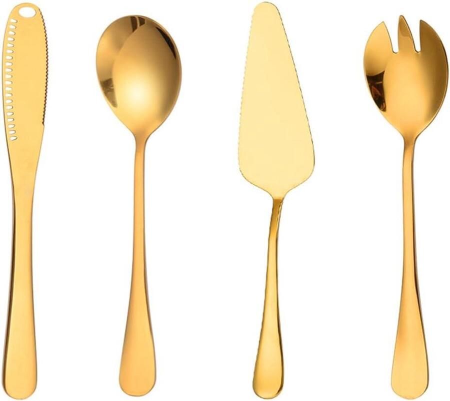 Bestekset roestvrij staal Messen vorken lepels Feestelijk dineren Robuust en duurzaam 4-delig Goudkleurig