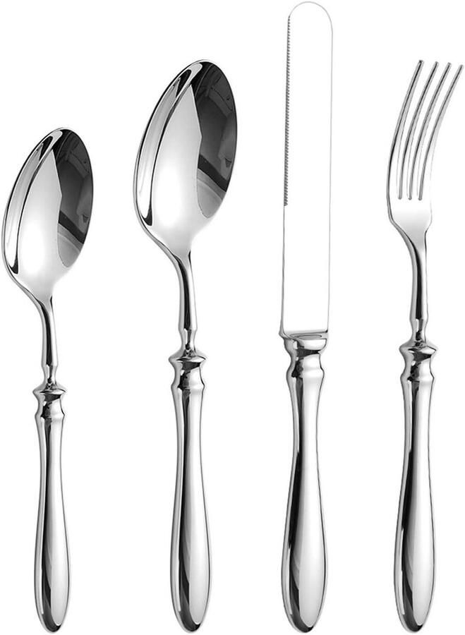 Bestekset Roestvrij Staal Tafelbenodigdheden Modern Dagelijks Gebruik Ergonomisch Comfort 4 Delig Zilver