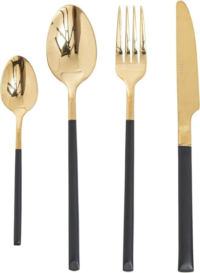 Bestekset Roestvrij Staal Zwart Goud Bestek Tafel Dekken Moderne Stijl 24 Delig Zwart Goud