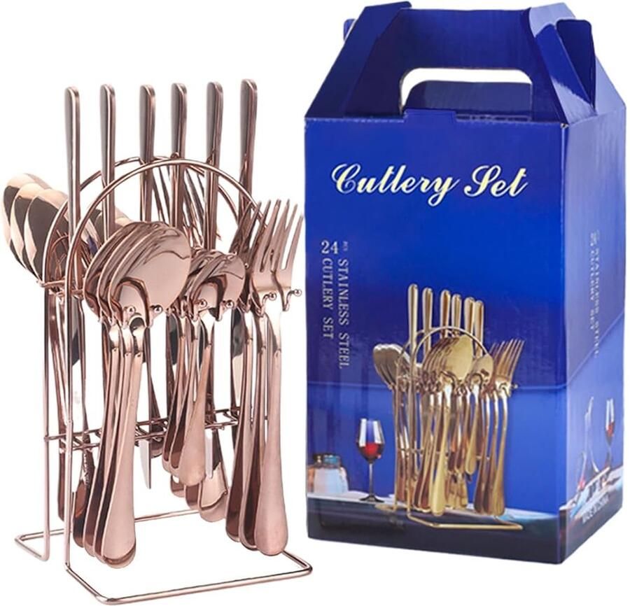 Bestekset Rosé Goud Servies Lepel Vork Elegante Diner Inclusief Ophangrek 24 Delig Rosé Goud