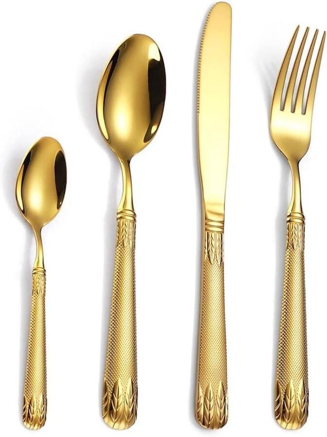 Bestekset Servies Set Dagelijks Eten Vaatwasmachinebestendig 16 Delig Goudkleurig