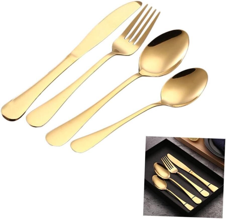 Bestekset Tafelbestek Dagelijks Gebruik Eenvoudig Ontwerp 4-delig Goud