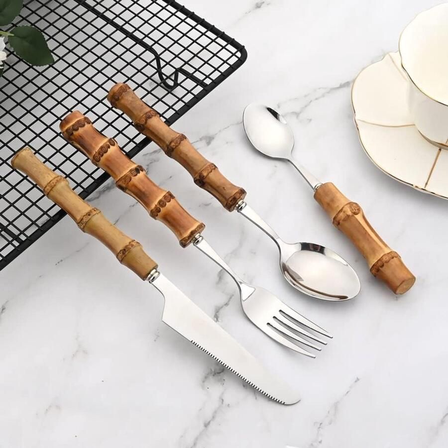 Bestekset Zilverwerk Servies Dineren Gekarteld Steakmes 24 Delen Zilver
