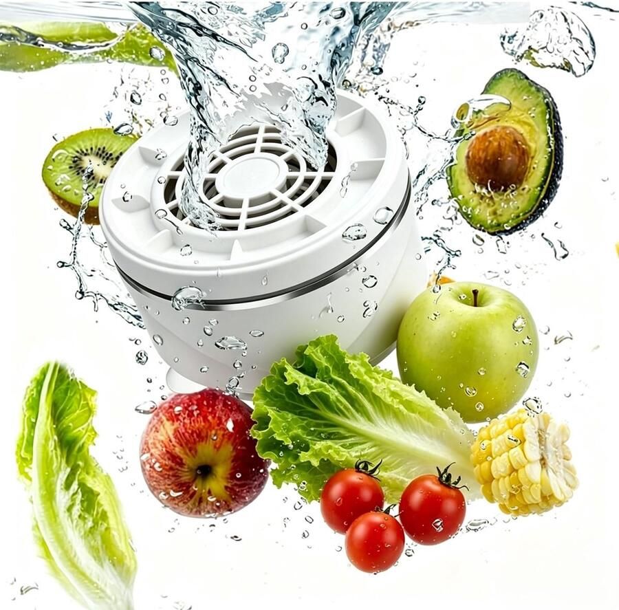 Bestrijdingsmiddelenwasmachine Groente- en fruitwasmachine 15W krachtige vortex 4 instelbare snelheden Groente- en fruitreiniger 10 4 x 6 0 cm Wit