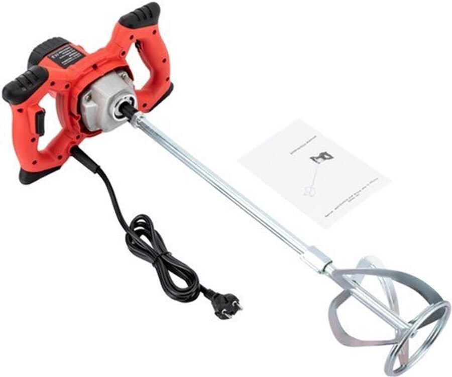 Betonmixer Elektrisch 1500 W Vermogen 6 Snelheden 12 cm Mengkop Rood Draagbare Mortelmixer