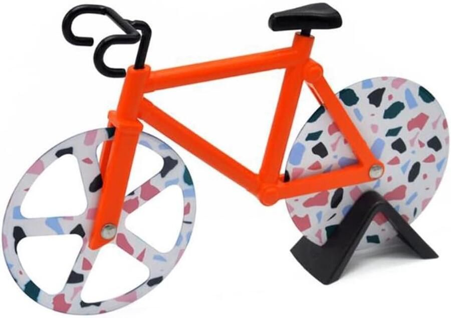 Bicyclevormige Pizzasnijder van RVS Deegverdeler en Koekjesvormer Handig Keukenaccessoire Oranje