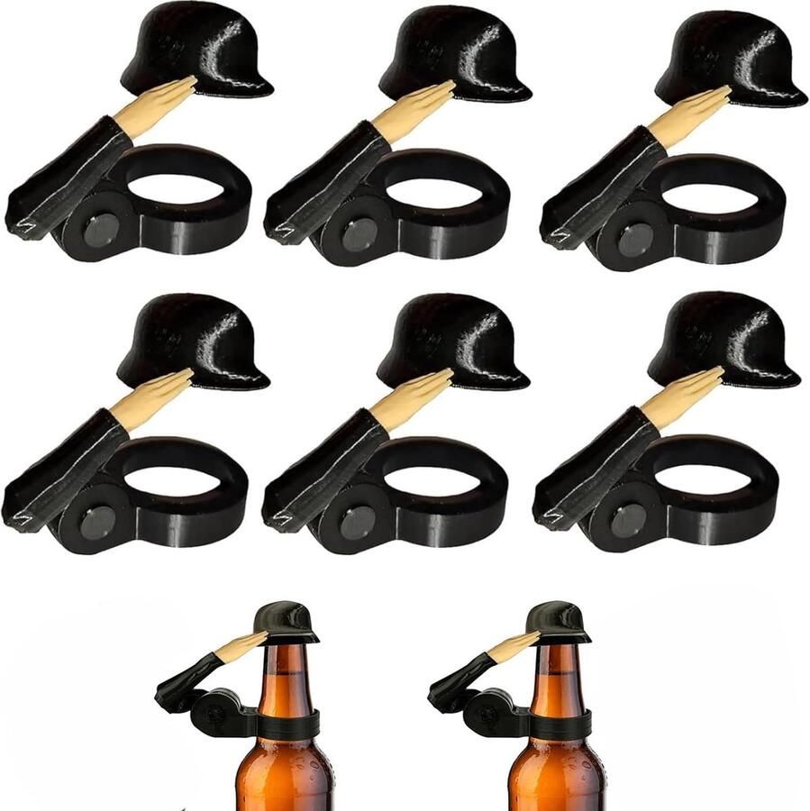 Bierflesdoppen 6 stuks Leuke Soldaat Groet Bierfles Helm Vintage Stijl Bierflessen Herbruikbaar Saluerende Biersoldaten 3D-Geprint feestflesdoppen Grappige Flesopener & Decoratieve Flesdop Flessensluiting voor party barbecue bar