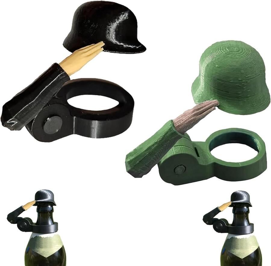 Bierflesdoppen met soldatengroet 2 stuks 3D-Geprint Anti insecten dopjes bierflessen eco voor barbecuefeestjes en bars cadeaus voor veteranen actieve militairen en patriottische bierliefhebbers zwart + groen