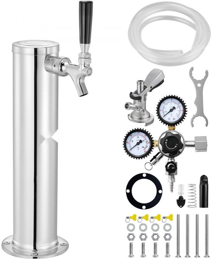 Biertap Ombouwset Kegerator Tapzuil met 1 Kraan RVS CO2-regelaar W21.8 met dubbele manometer A-systeem vatkoppeling Lekbak Voor thuisbar