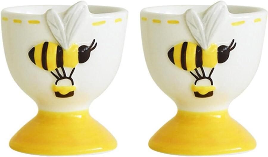 Bijen Eierhouder Keramische Cup Keuken Decoratie Artistiek Reliëf 2 Stuks Wit